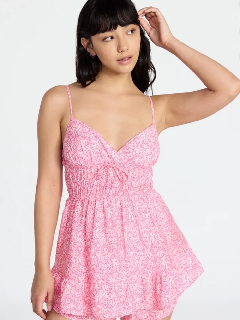 No Boundaries Pink Floral Spaghetti-Strap One-Piece Romper - Picture 5 of 5